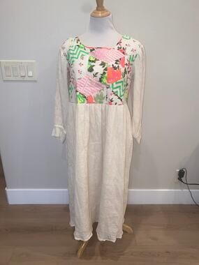 MANOUSH MIDI DRESS Ivory L/S Quilted Detail Cotton Size 6